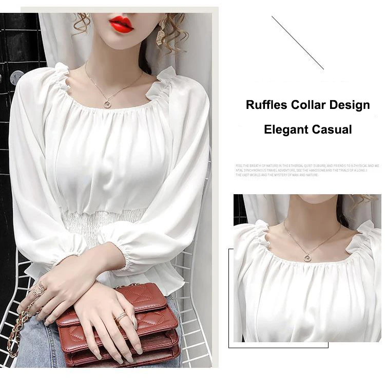 Youth Elegant Blouse Women Chiffon Fashion Blouse Off Shoulder White Shirt Ruffle Puff Sleeve Top Office wear 2022