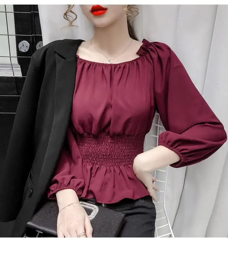 Youth Elegant Blouse Women Chiffon Fashion Blouse Off Shoulder White Shirt Ruffle Puff Sleeve Top Office wear 2022