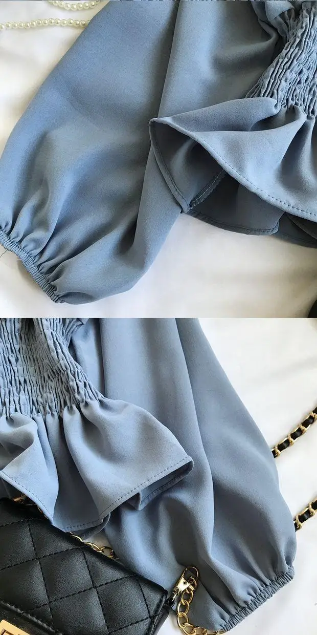 Youth Elegant Blouse Women Chiffon Fashion Blouse Off Shoulder White Shirt Ruffle Puff Sleeve Top Office wear 2022