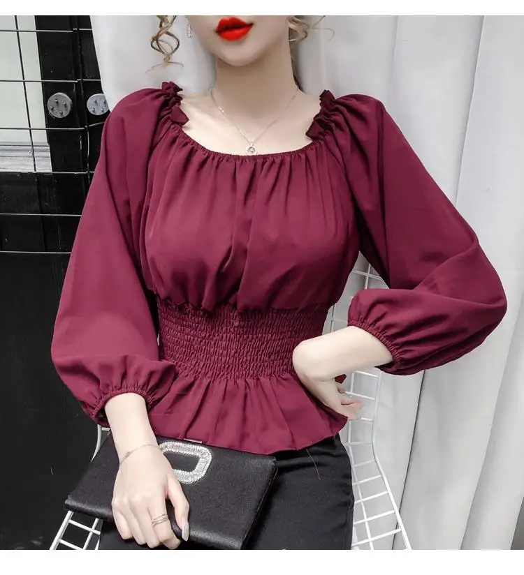 Youth Elegant Blouse Women Chiffon Fashion Blouse Off Shoulder White Shirt Ruffle Puff Sleeve Top Office wear 2022