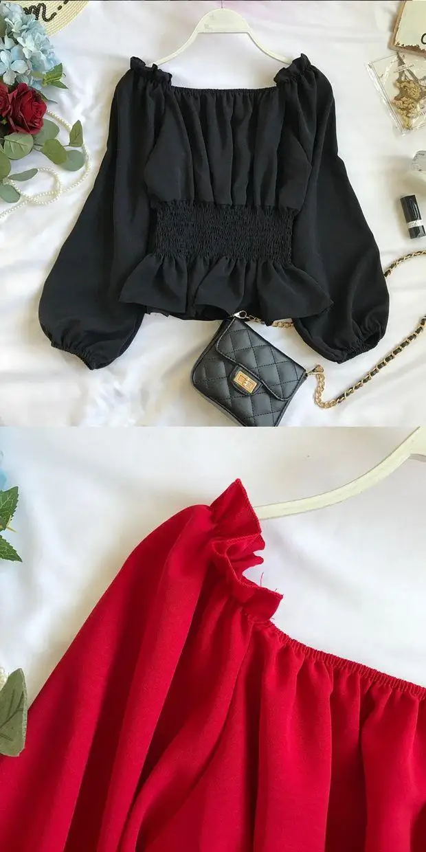 Youth Elegant Blouse Women Chiffon Fashion Blouse Off Shoulder White Shirt Ruffle Puff Sleeve Top Office wear 2022