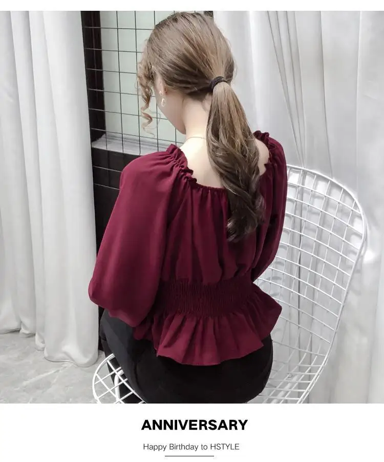 Youth Elegant Blouse Women Chiffon Fashion Blouse Off Shoulder White Shirt Ruffle Puff Sleeve Top Office wear 2022