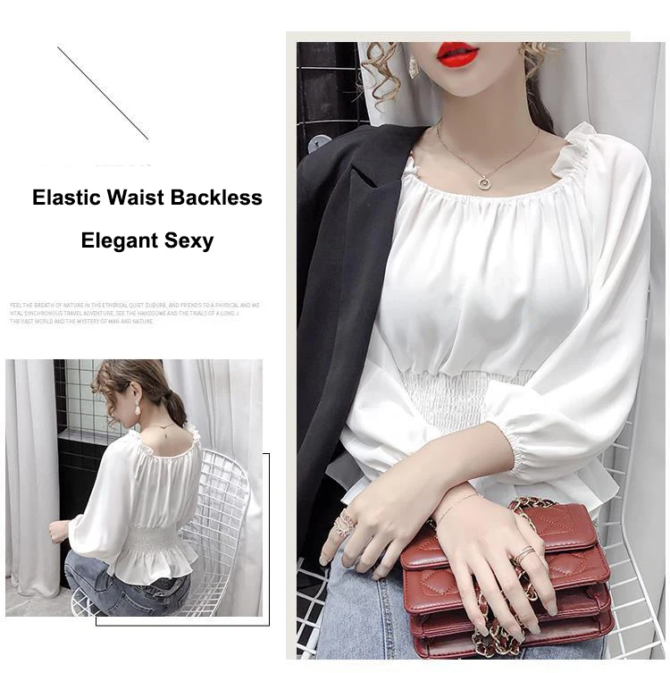 Youth Elegant Blouse Women Chiffon Fashion Blouse Off Shoulder White Shirt Ruffle Puff Sleeve Top Office wear 2022
