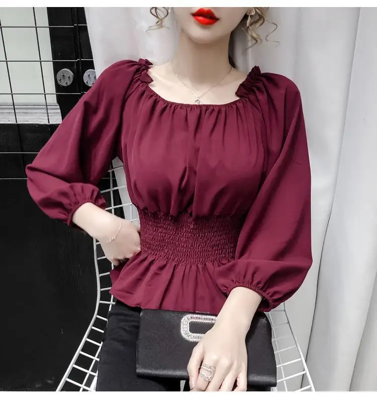 Youth Elegant Blouse Women Chiffon Fashion Blouse Off Shoulder White Shirt Ruffle Puff Sleeve Top Office wear 2022