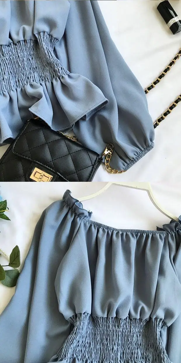 Youth Elegant Blouse Women Chiffon Fashion Blouse Off Shoulder White Shirt Ruffle Puff Sleeve Top Office wear 2022