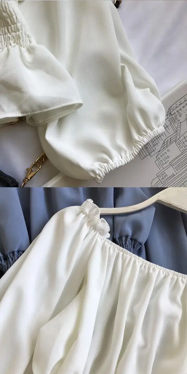 Youth Elegant Blouse Women Chiffon Fashion Blouse Off Shoulder White Shirt Ruffle Puff Sleeve Top Office wear 2022