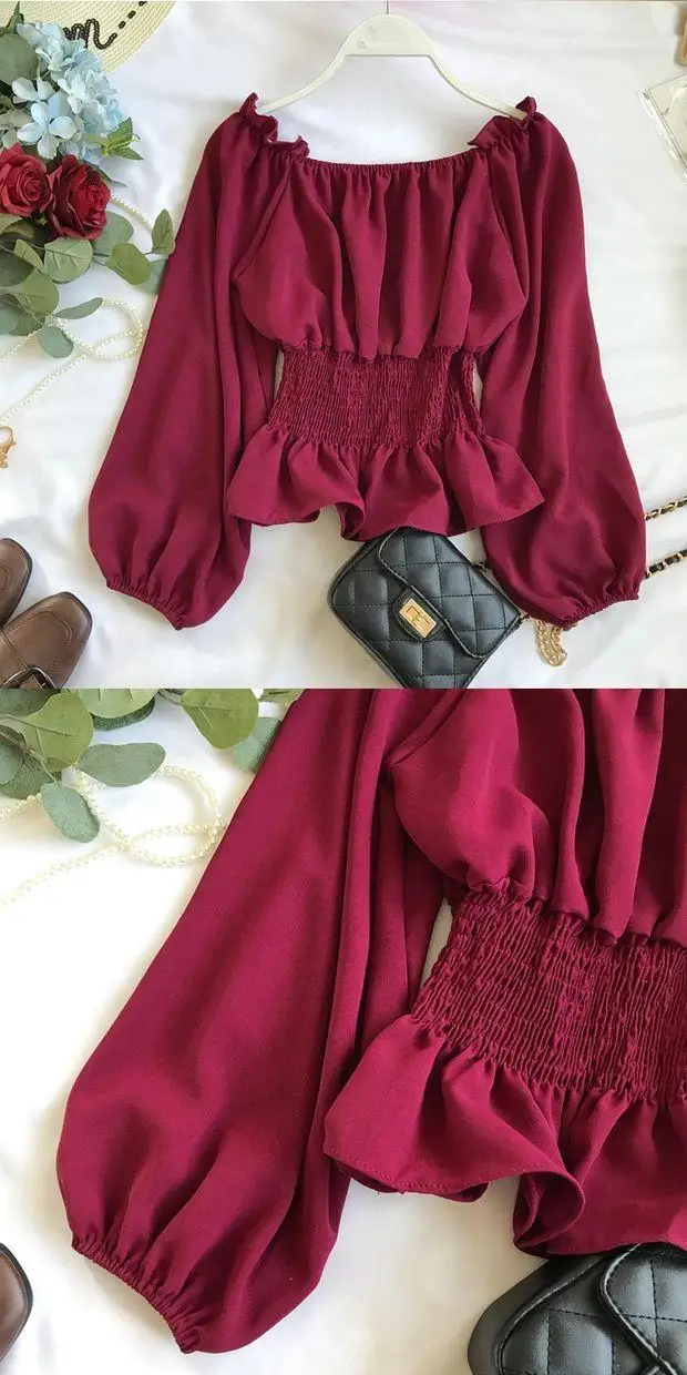 Youth Elegant Blouse Women Chiffon Fashion Blouse Off Shoulder White Shirt Ruffle Puff Sleeve Top Office wear 2022