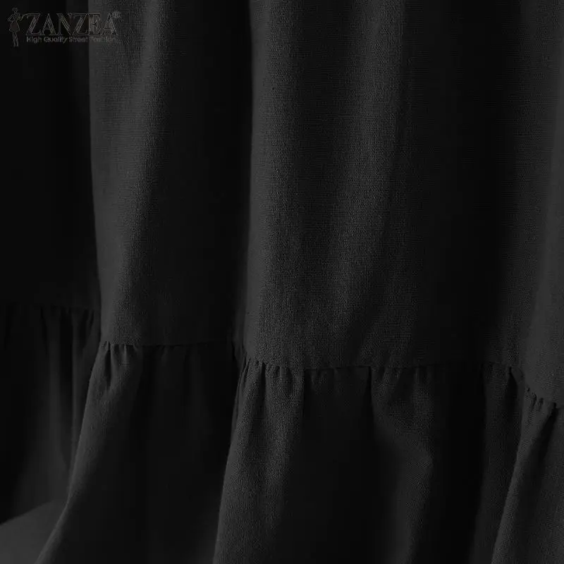 ZANZEA Autumn Vintage Long Sleeve Shirt Woman Casual Cotton Blouse Female O-Neck Solid Blusas Stylish Button Cuffs Chemise 2023