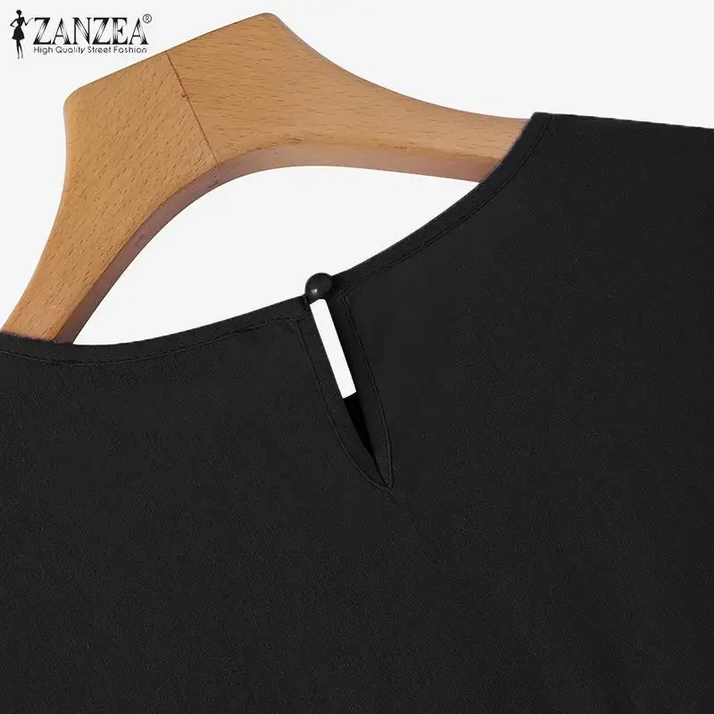 ZANZEA Autumn Vintage Long Sleeve Shirt Woman Casual Cotton Blouse Female O-Neck Solid Blusas Stylish Button Cuffs Chemise 2023