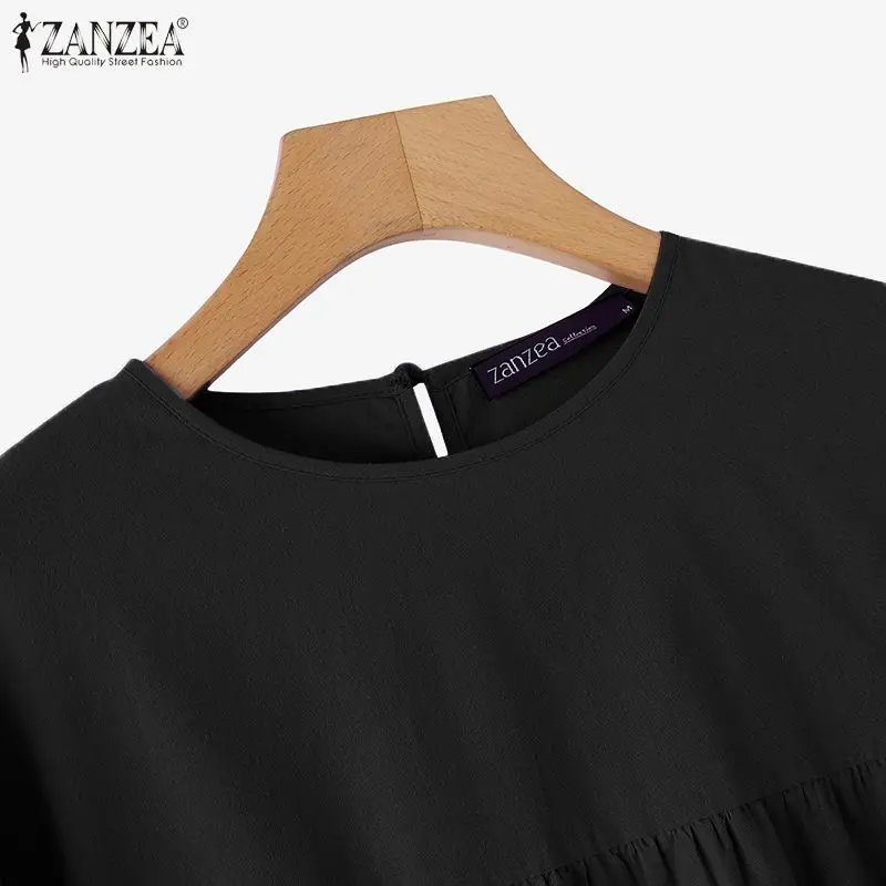 ZANZEA Autumn Vintage Long Sleeve Shirt Woman Casual Cotton Blouse Female O-Neck Solid Blusas Stylish Button Cuffs Chemise 2023