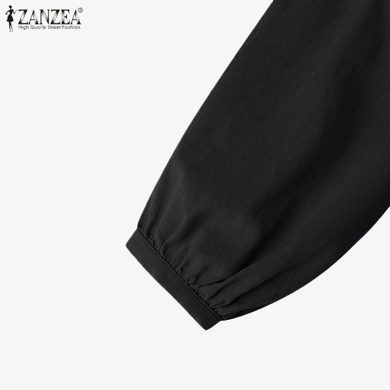 ZANZEA Autumn Vintage Long Sleeve Shirt Woman Casual Cotton Blouse Female O-Neck Solid Blusas Stylish Button Cuffs Chemise 2023