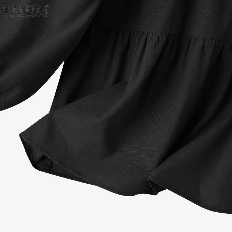 ZANZEA Autumn Vintage Long Sleeve Shirt Woman Casual Cotton Blouse Female O-Neck Solid Blusas Stylish Button Cuffs Chemise 2023