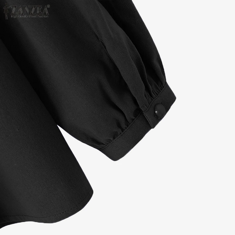 ZANZEA Autumn Vintage Long Sleeve Shirt Woman Casual Cotton Blouse Female O-Neck Solid Blusas Stylish Button Cuffs Chemise 2023