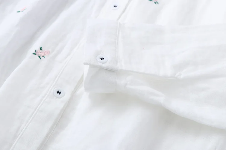2024 Spring Autumn New Fresh Cotton Yarn Ladies Long Sleeve Shirt Flower Embroidered Women's Casual Shirt Female Blouse Clothes