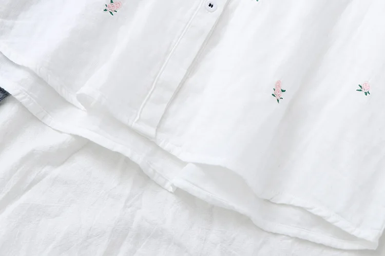 2024 Spring Autumn New Fresh Cotton Yarn Ladies Long Sleeve Shirt Flower Embroidered Women's Casual Shirt Female Blouse Clothes