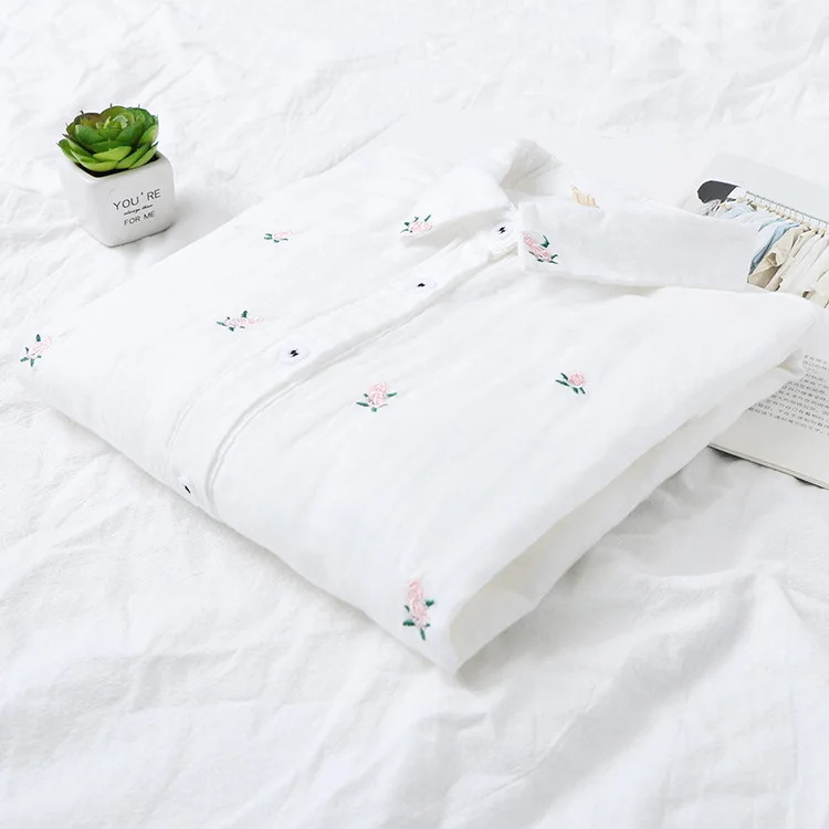 2024 Spring Autumn New Fresh Cotton Yarn Ladies Long Sleeve Shirt Flower Embroidered Women's Casual Shirt Female Blouse Clothes