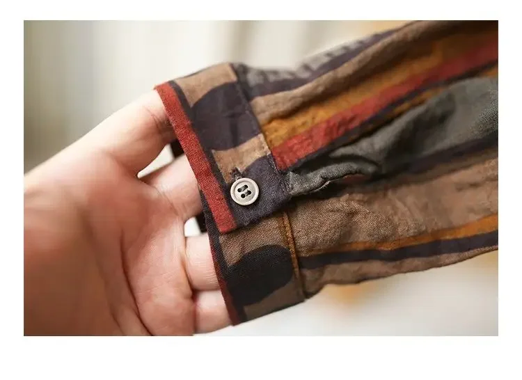 Ethnic Vintage Shirts For Women Long sleeve Top Cotton Linen Shirt Blouse Plus Ladies Loose Casual