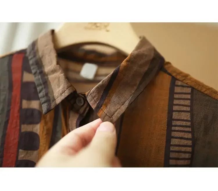 Ethnic Vintage Shirts For Women Long sleeve Top Cotton Linen Shirt Blouse Plus Ladies Loose Casual