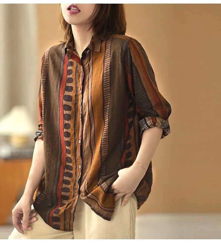 Ethnic Vintage Shirts For Women Long sleeve Top Cotton Linen Shirt Blouse Plus Ladies Loose Casual