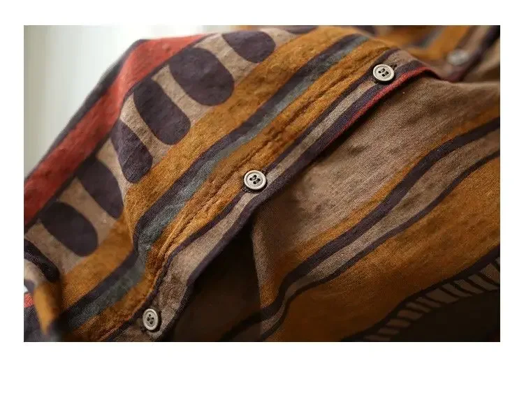 Ethnic Vintage Shirts For Women Long sleeve Top Cotton Linen Shirt Blouse Plus Ladies Loose Casual