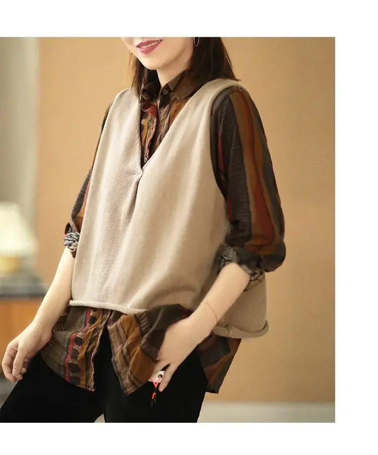 Ethnic Vintage Shirts For Women Long sleeve Top Cotton Linen Shirt Blouse Plus Ladies Loose Casual