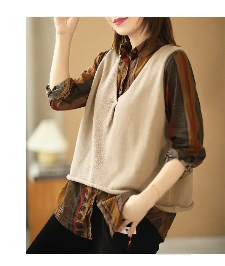 Ethnic Vintage Shirts For Women Long sleeve Top Cotton Linen Shirt Blouse Plus Ladies Loose Casual