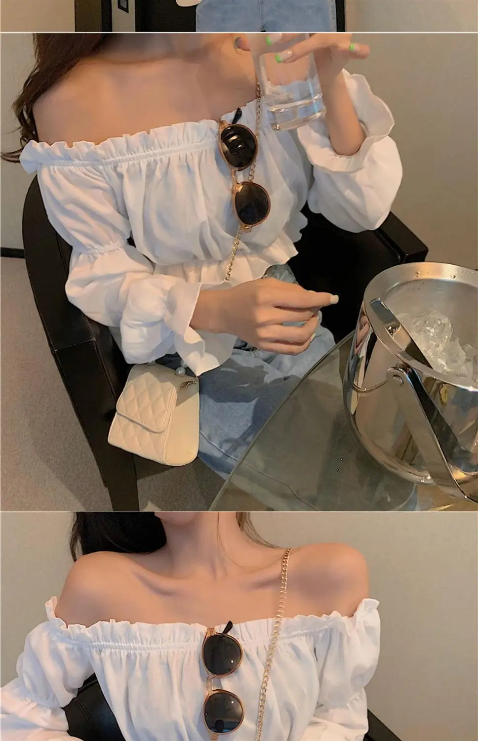 Women Top Sexy Blouse Off Shoulder Top Long Sleeve Club Party White Shirt Puff Sleeve Ruffle Crop Top Summer Tube Top