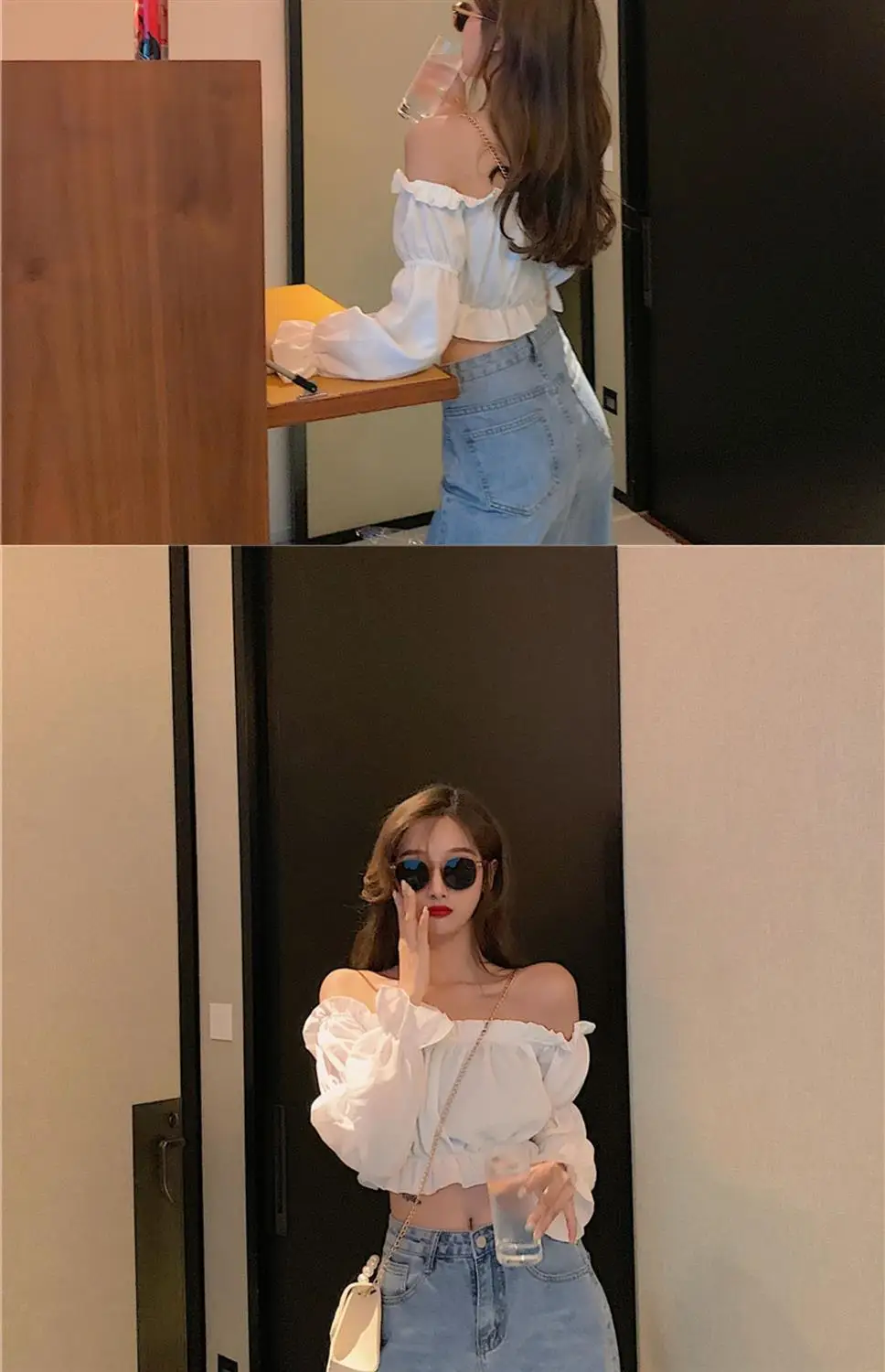 Women Top Sexy Blouse Off Shoulder Top Long Sleeve Club Party White Shirt Puff Sleeve Ruffle Crop Top Summer Tube Top