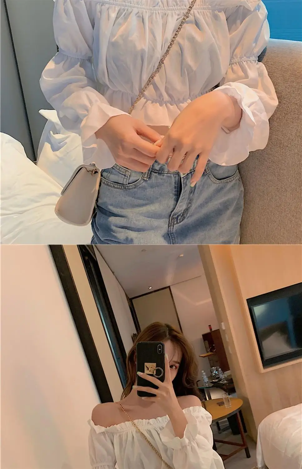 Women Top Sexy Blouse Off Shoulder Top Long Sleeve Club Party White Shirt Puff Sleeve Ruffle Crop Top Summer Tube Top