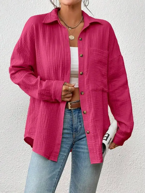 Solid Casual Loose Shirts For Women 2024 Autumn Vintage Women's Oversized Shirts And Blouses Fashion Elegant Youth Female Tops