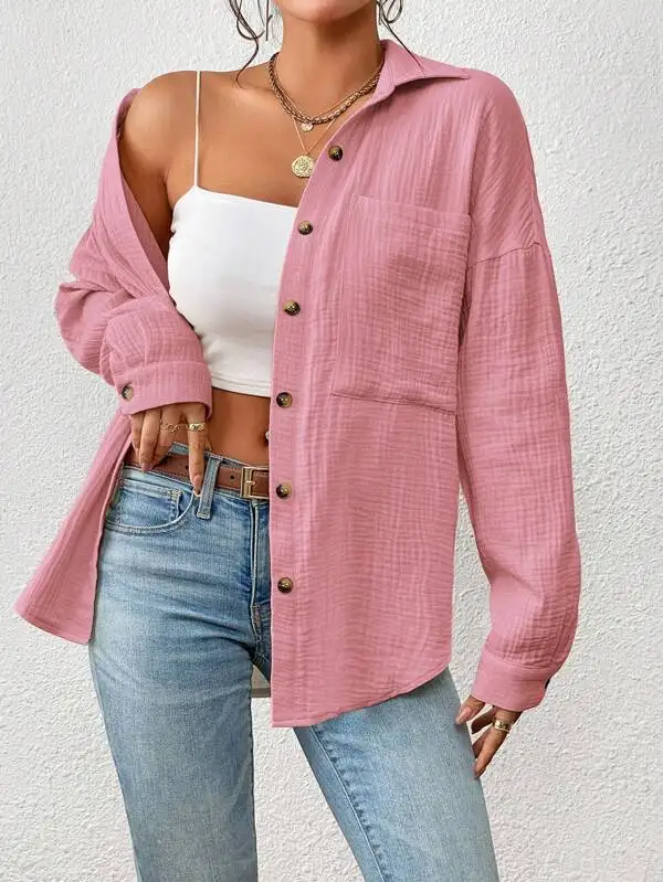 Solid Casual Loose Shirts For Women 2024 Autumn Vintage Women's Oversized Shirts And Blouses Fashion Elegant Youth Female Tops