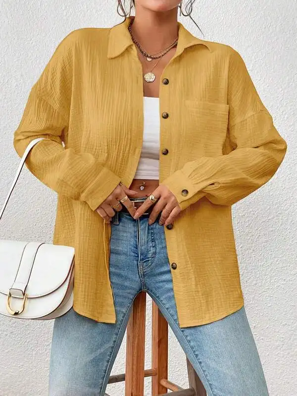 Solid Casual Loose Shirts For Women 2024 Autumn Vintage Women's Oversized Shirts And Blouses Fashion Elegant Youth Female Tops