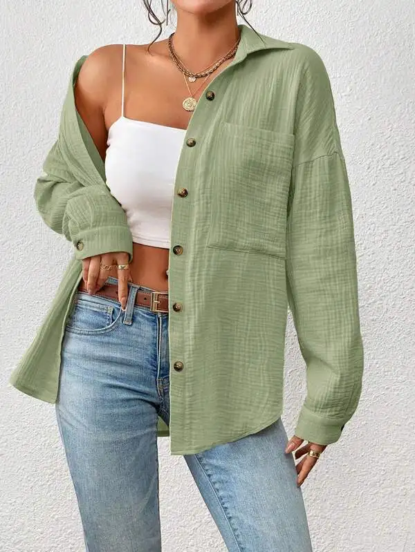 Solid Casual Loose Shirts For Women 2024 Autumn Vintage Women's Oversized Shirts And Blouses Fashion Elegant Youth Female Tops