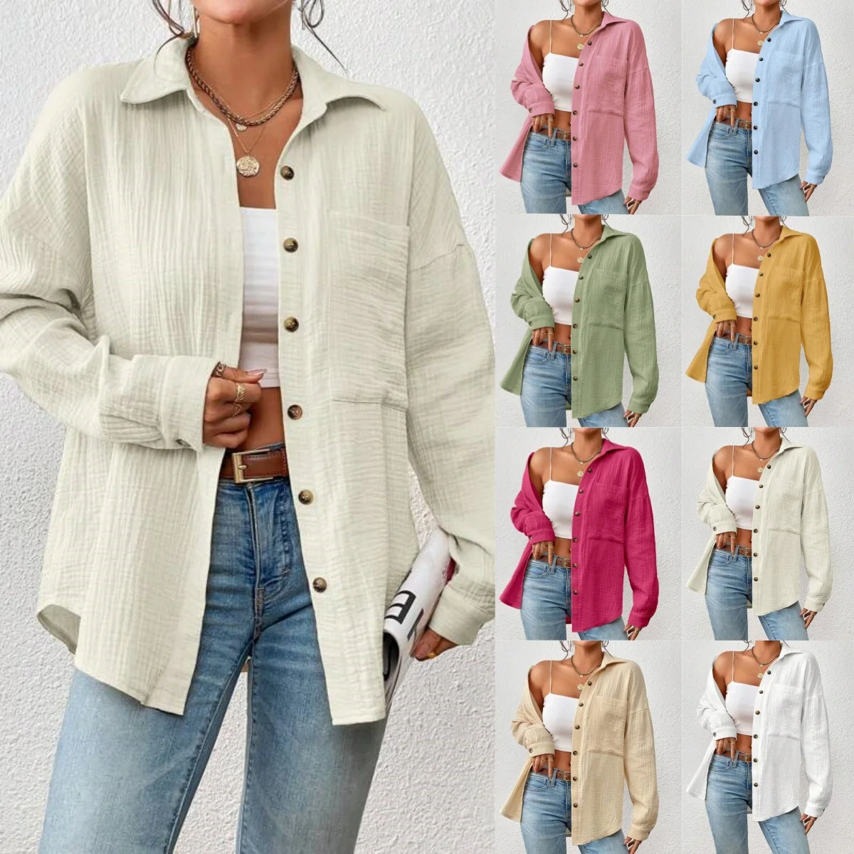 Solid Casual Loose Shirts For Women 2024 Autumn Vintage Women's Oversized Shirts And Blouses Fashion Elegant Youth Female Tops