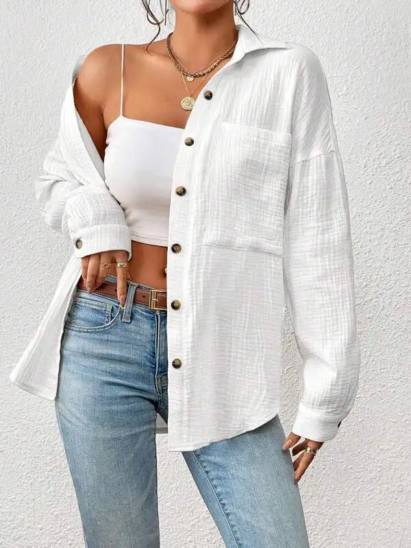 Solid Casual Loose Shirts For Women 2024 Autumn Vintage Women's Oversized Shirts And Blouses Fashion Elegant Youth Female Tops