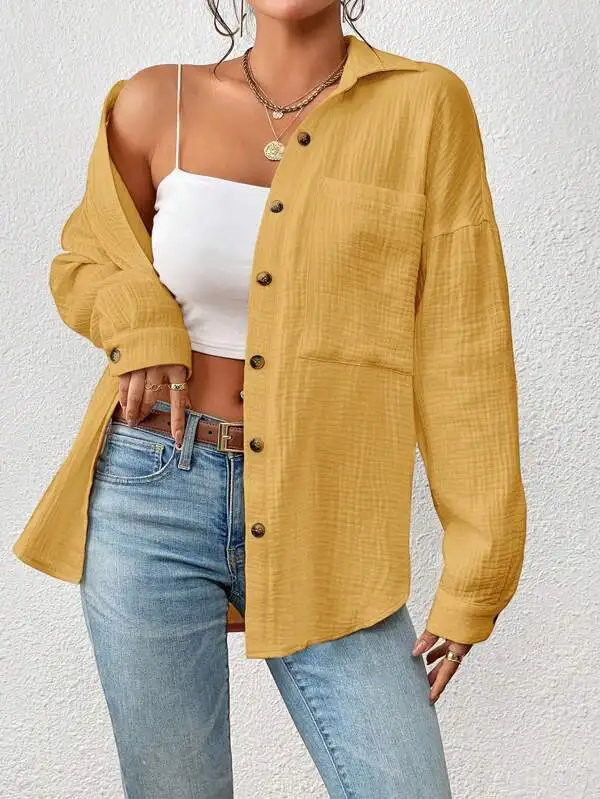 Solid Casual Loose Shirts For Women 2024 Autumn Vintage Women's Oversized Shirts And Blouses Fashion Elegant Youth Female Tops