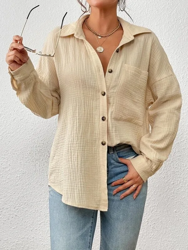 Solid Casual Loose Shirts For Women 2024 Autumn Vintage Women's Oversized Shirts And Blouses Fashion Elegant Youth Female Tops
