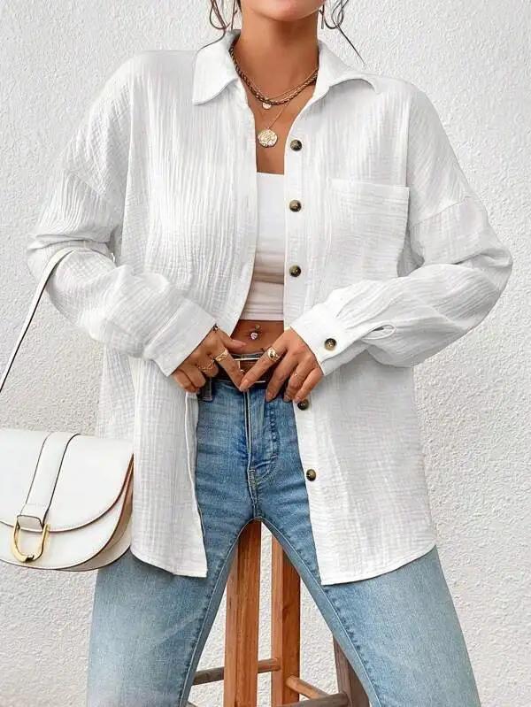 Solid Casual Loose Shirts For Women 2024 Autumn Vintage Women's Oversized Shirts And Blouses Fashion Elegant Youth Female Tops