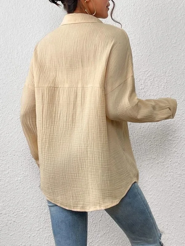 Solid Casual Loose Shirts For Women 2024 Autumn Vintage Women's Oversized Shirts And Blouses Fashion Elegant Youth Female Tops
