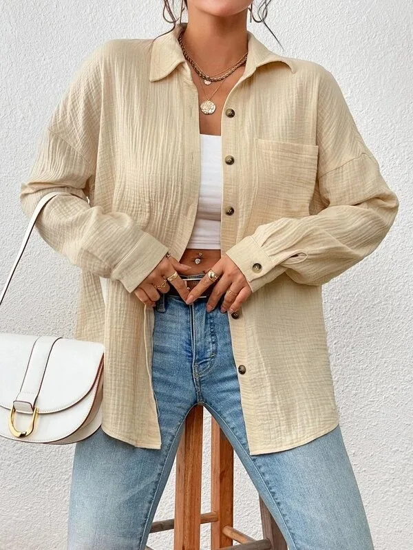 Solid Casual Loose Shirts For Women 2024 Autumn Vintage Women's Oversized Shirts And Blouses Fashion Elegant Youth Female Tops