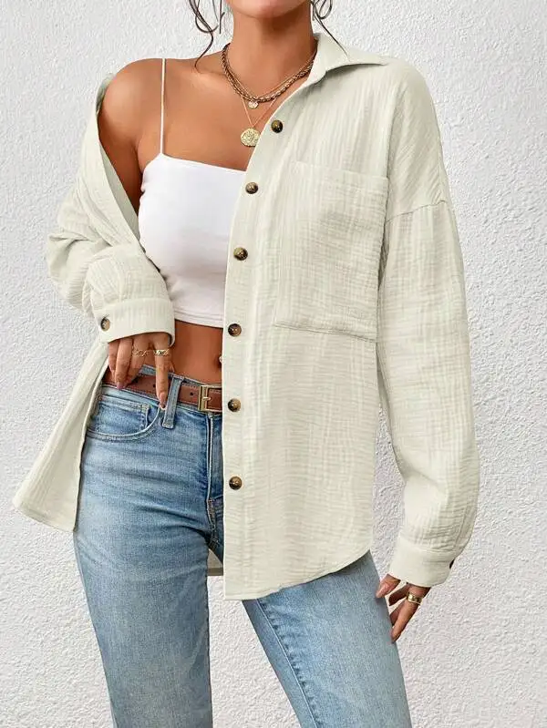 Solid Casual Loose Shirts For Women 2024 Autumn Vintage Women's Oversized Shirts And Blouses Fashion Elegant Youth Female Tops