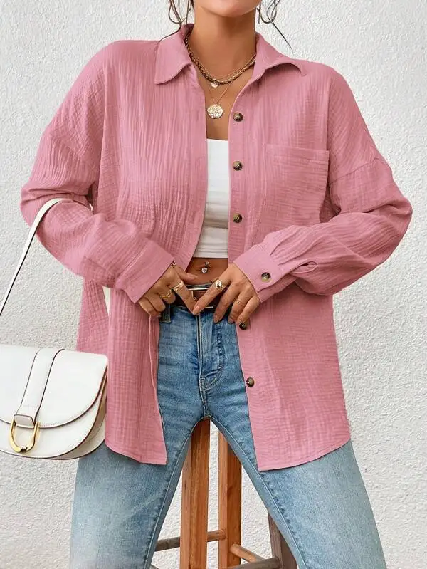 Solid Casual Loose Shirts For Women 2024 Autumn Vintage Women's Oversized Shirts And Blouses Fashion Elegant Youth Female Tops