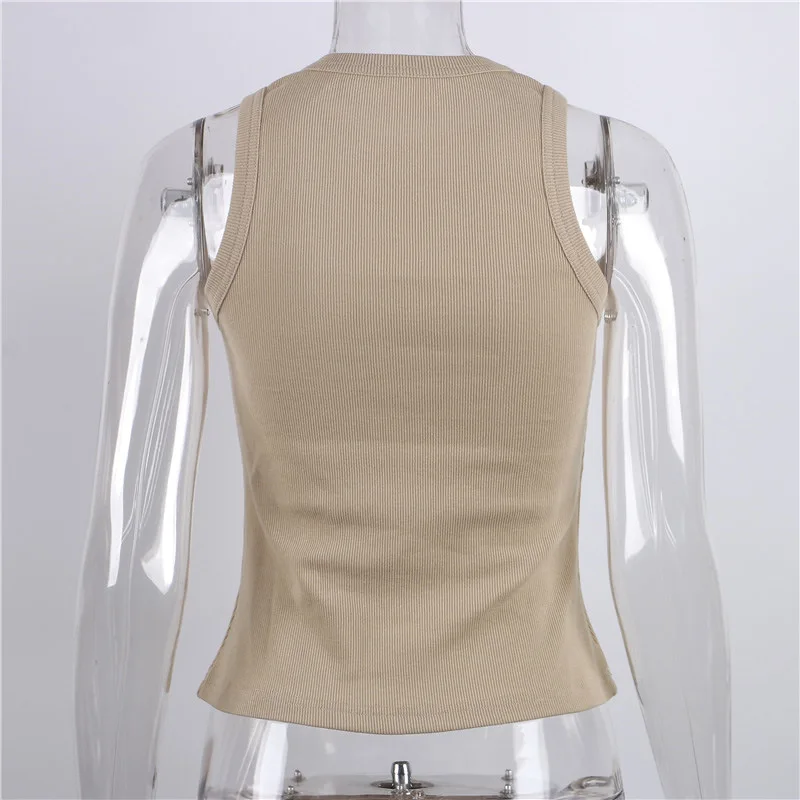 Ribbed Knitted Tops Neck Summer Basic Shirts White Black Casual Sport Vest Off Shoulder Green Women's Tank Top