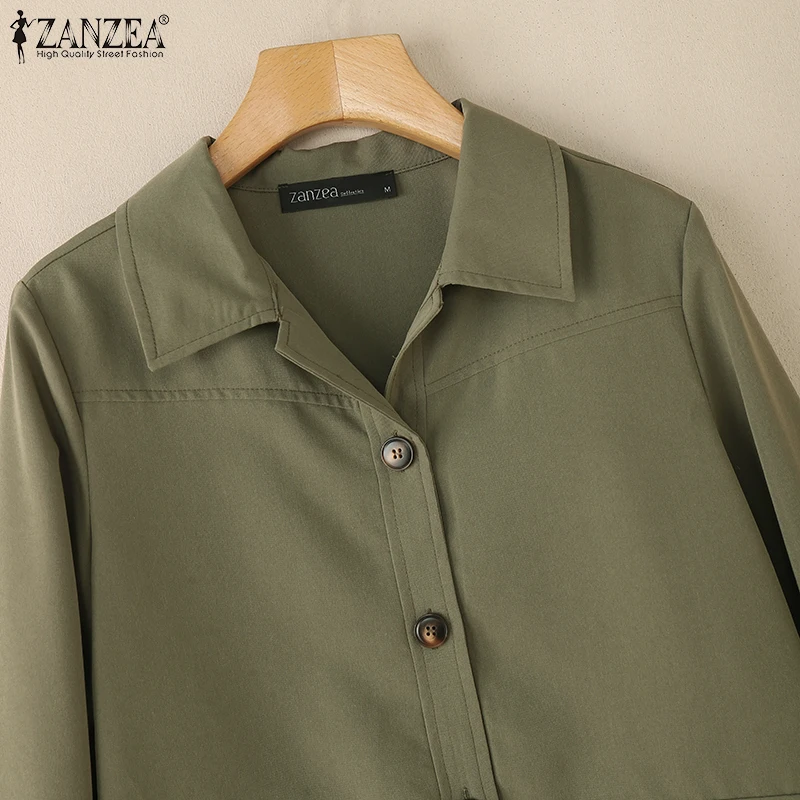 ZANZEA Women Casual Jackets 2025 Autumn Turn-Down Collar Long Sleeve Button Up Outerwear Solid Color Commuting Work Wear Tops