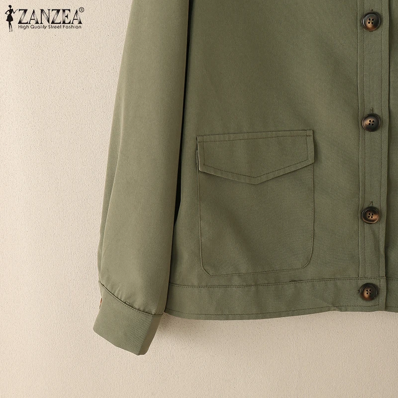 ZANZEA Women Casual Jackets 2025 Autumn Turn-Down Collar Long Sleeve Button Up Outerwear Solid Color Commuting Work Wear Tops