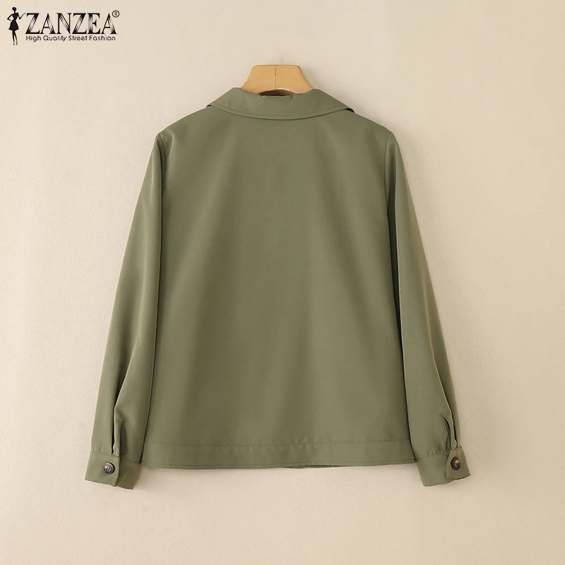 ZANZEA Women Casual Jackets 2025 Autumn Turn-Down Collar Long Sleeve Button Up Outerwear Solid Color Commuting Work Wear Tops