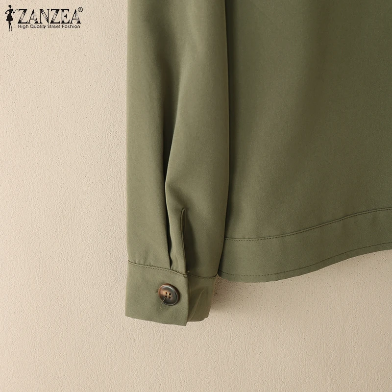 ZANZEA Women Casual Jackets 2025 Autumn Turn-Down Collar Long Sleeve Button Up Outerwear Solid Color Commuting Work Wear Tops