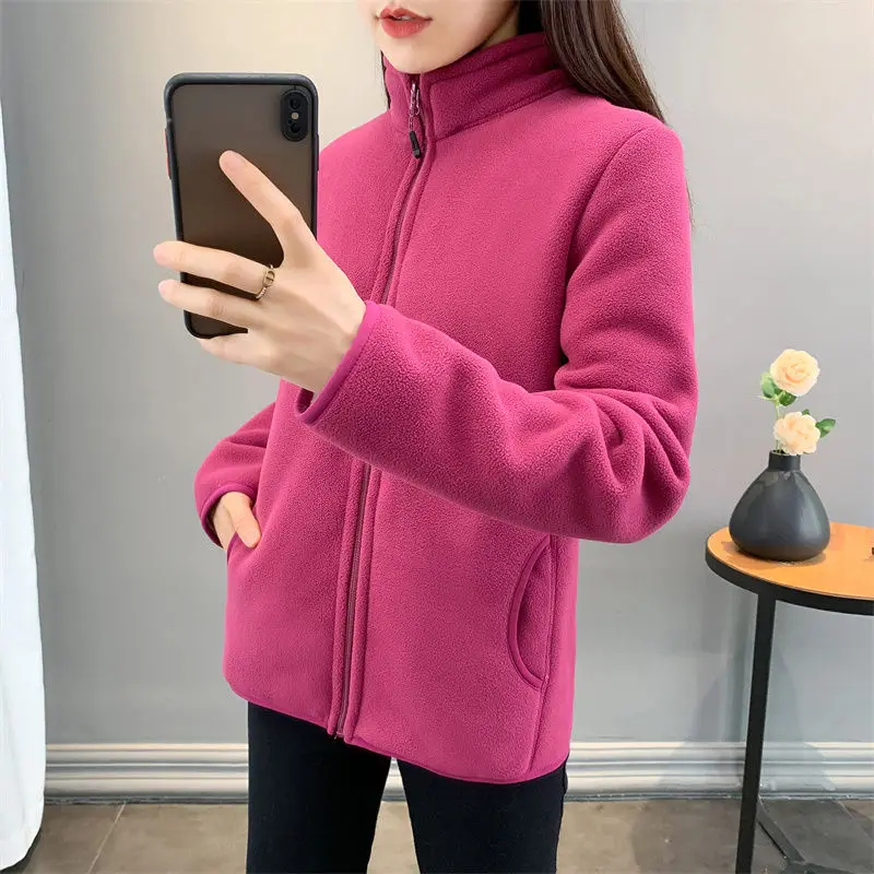 Fashion Polar Fleece Jacket Female NEW Women's Jacket Outerwear Double Sided Velvet Thick Spring Autumn Winter Coat Tops