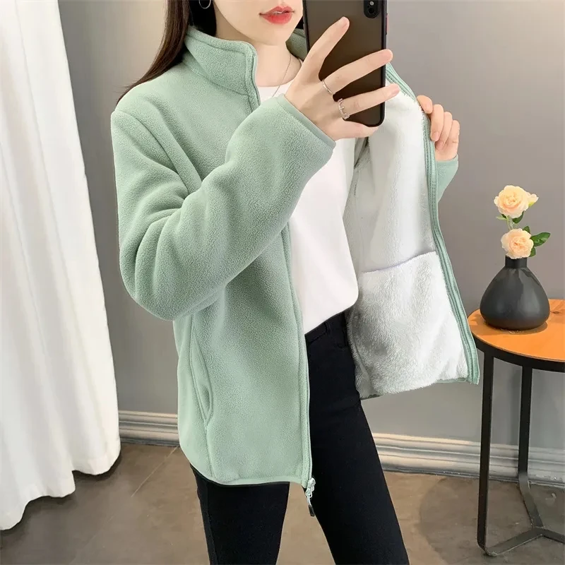 Fashion Polar Fleece Jacket Female NEW Women's Jacket Outerwear Double Sided Velvet Thick Spring Autumn Winter Coat Tops