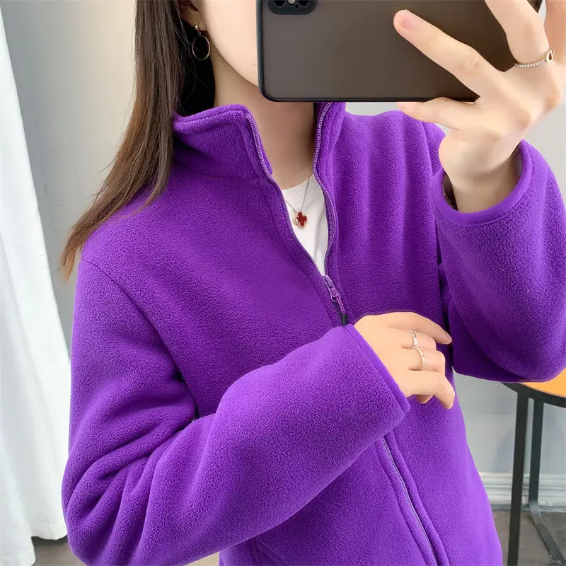 Fashion Polar Fleece Jacket Female NEW Women's Jacket Outerwear Double Sided Velvet Thick Spring Autumn Winter Coat Tops